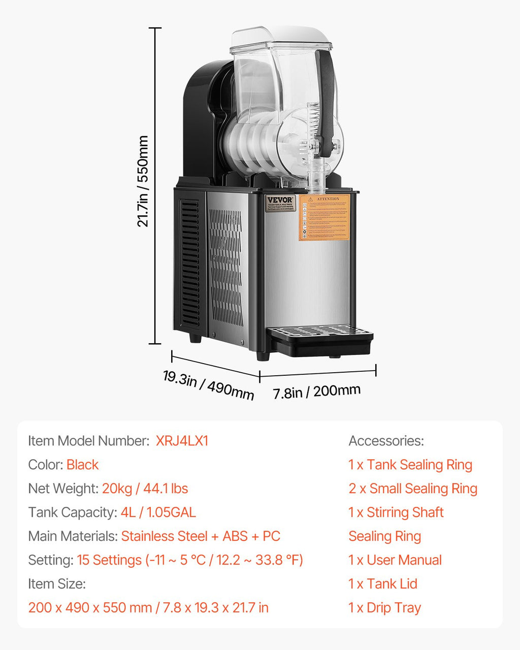 Šaldytų gėrimų gaminimo aparatas VEVOR XRJ4LX1, 4 l talpa