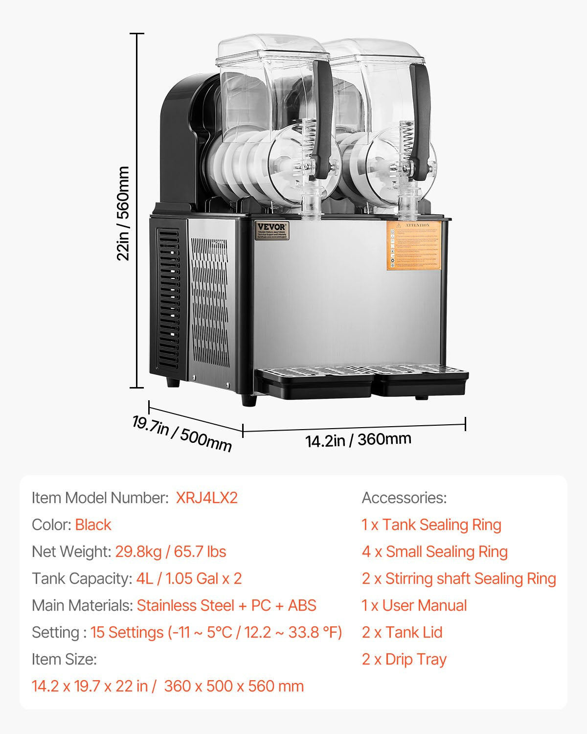 Šaldytų gėrimų aparatas (granitorius) VEVOR XRJ4LX2, 2 x 4 l talpa