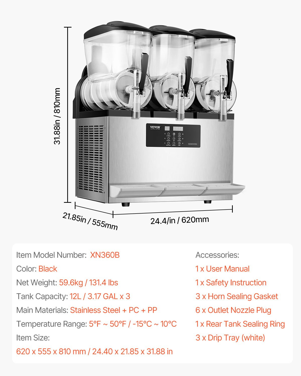 Šaldytų gėrimų aparatas VEVOR XN360B, 3 x 12 l talpa