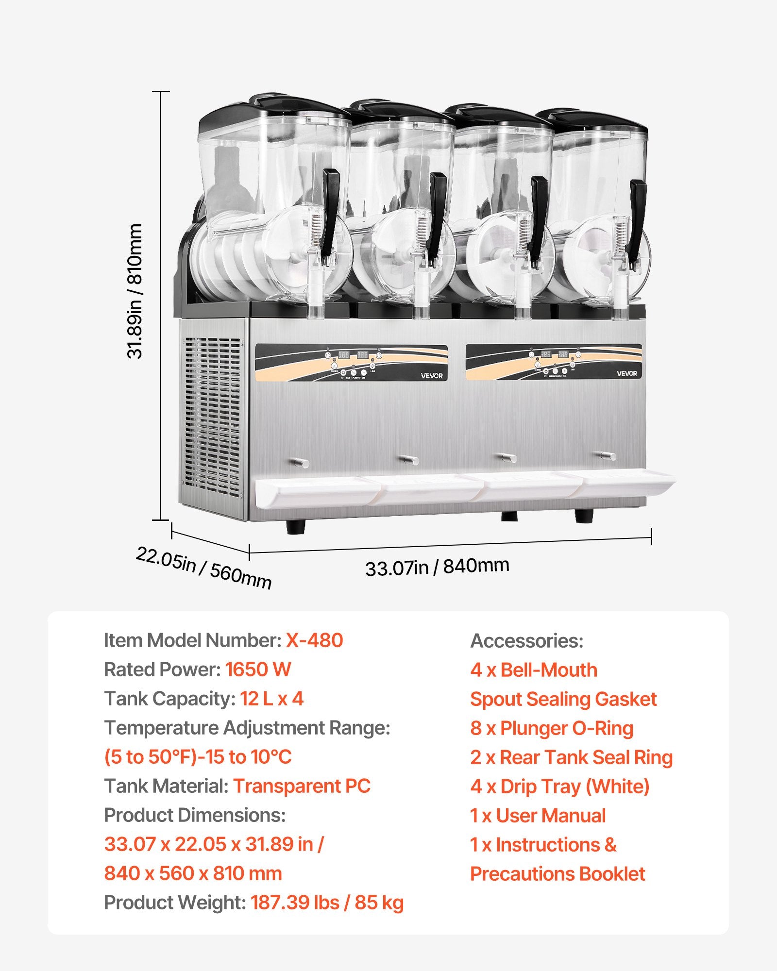 Šaldytų gėrimų aparatas VEVOR X-480, 4 x 12 l