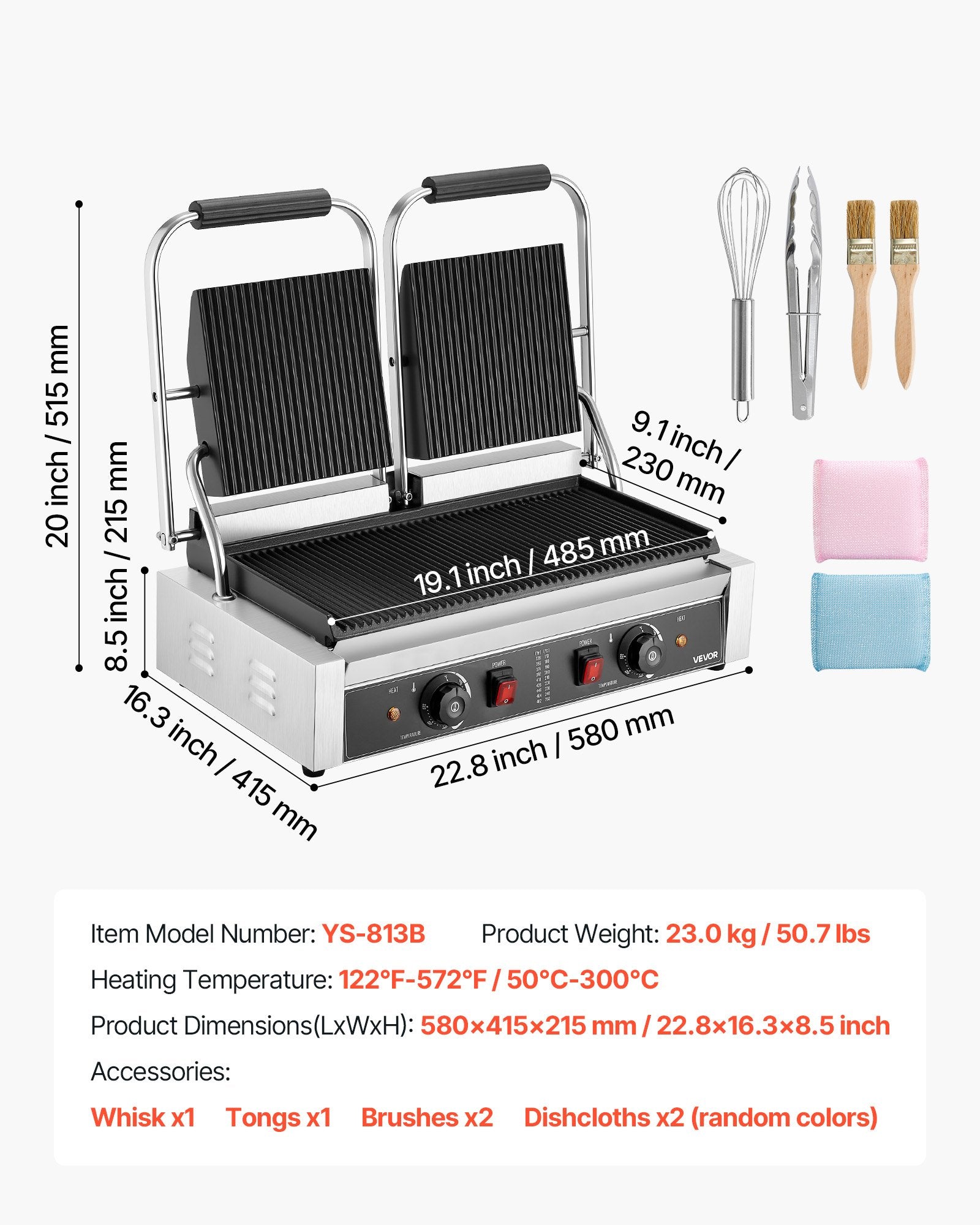 Profesionalus kontaktinis grilis VEVOR YS-813B-EU, 3600W