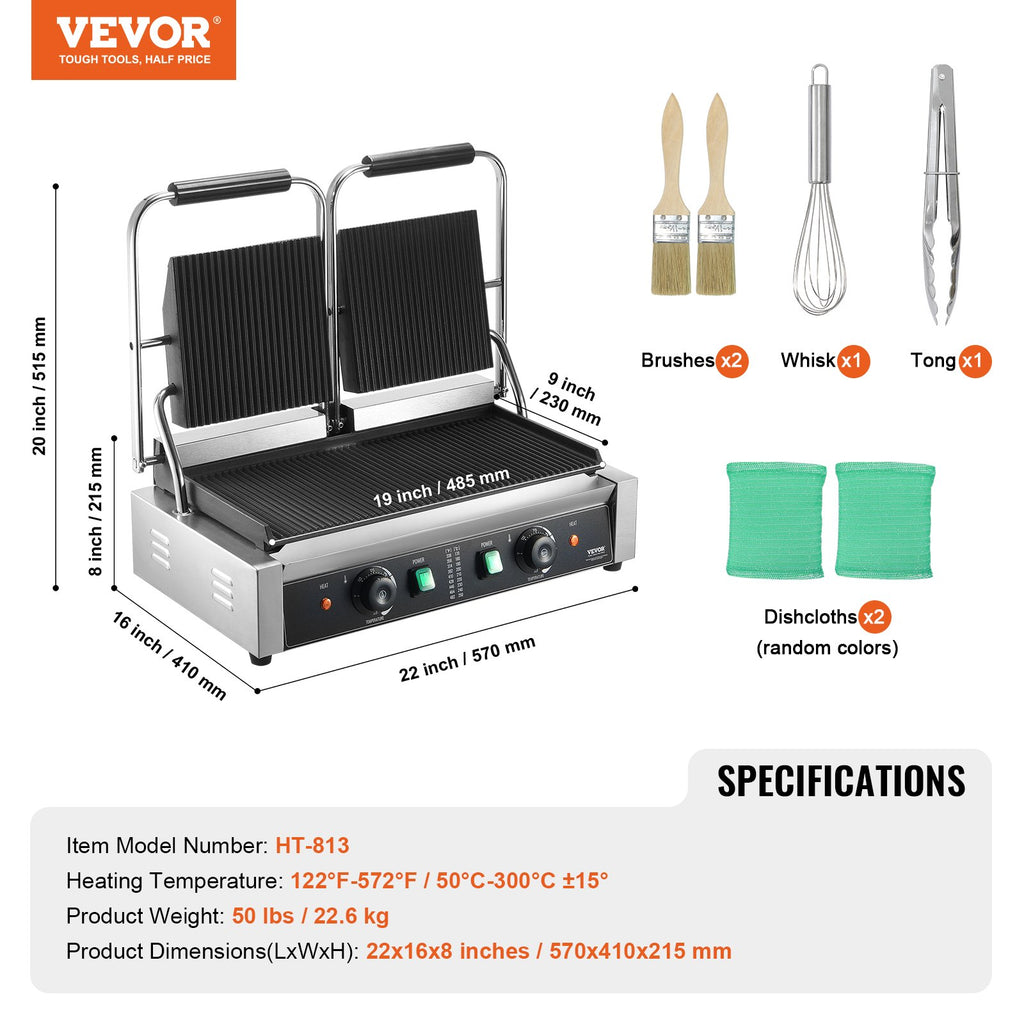 Profesionalus kontaktinis grilis VEVOR HT-813, 3600W