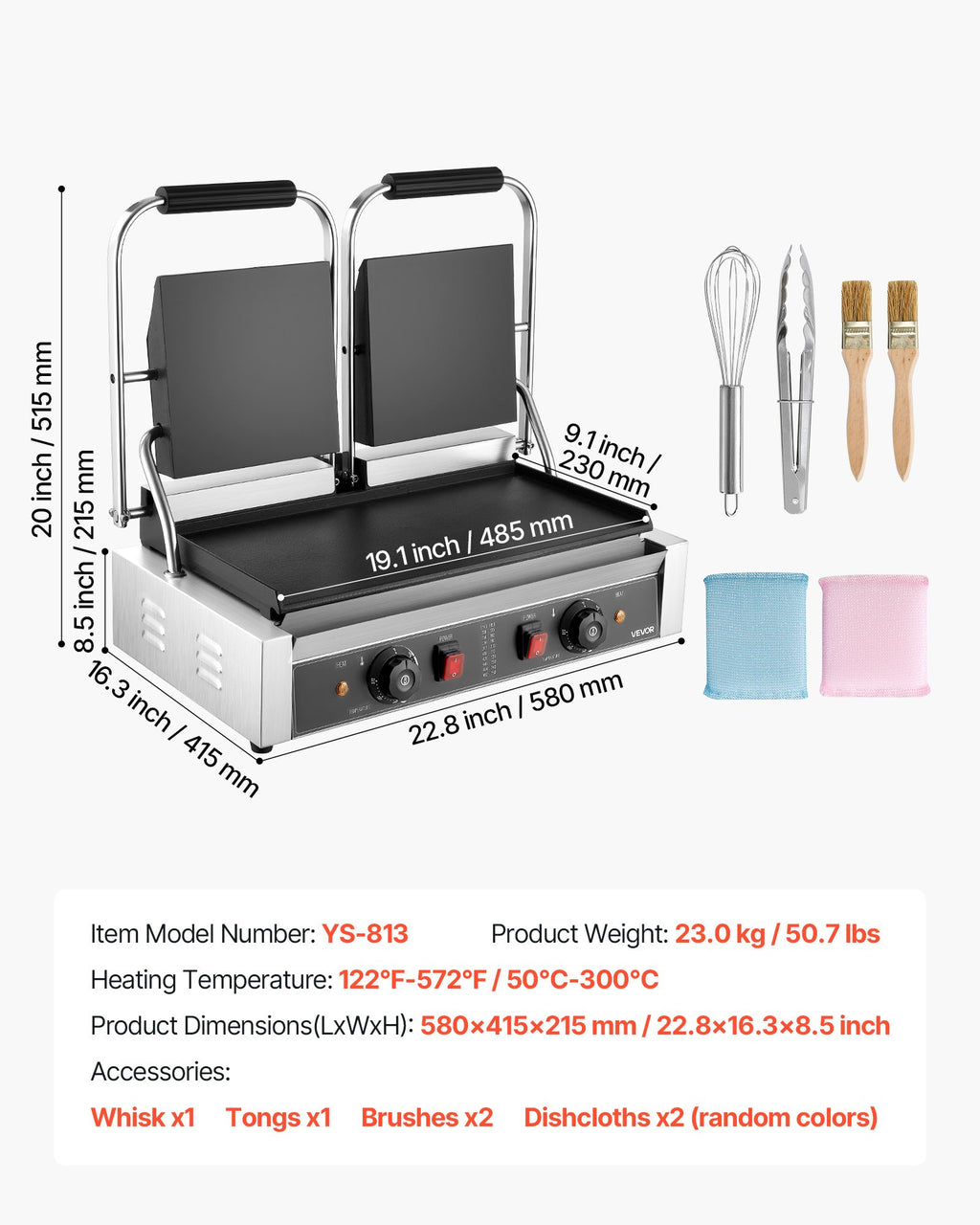 Komercinis kontaktinis grilis VEVOR YS-813-EU, 3600 W