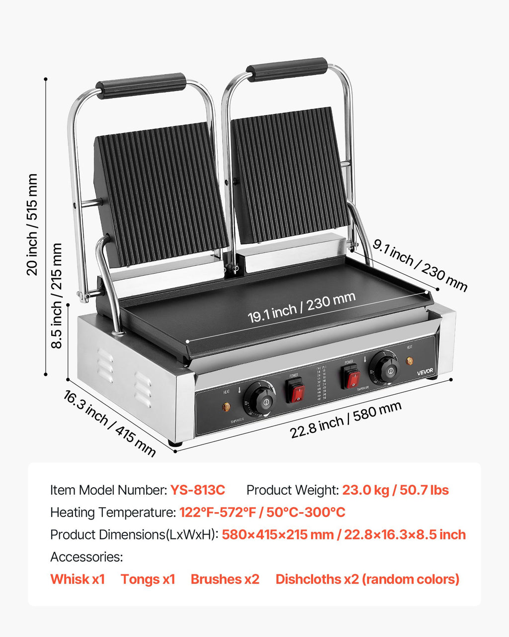 Profesionalus kontaktinis grilis VEVOR YS-813C-EU, 3600W
