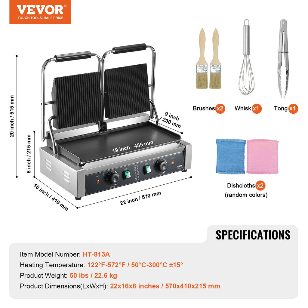 Kontaktinis grilis VEVOR HT-813A, 3600W