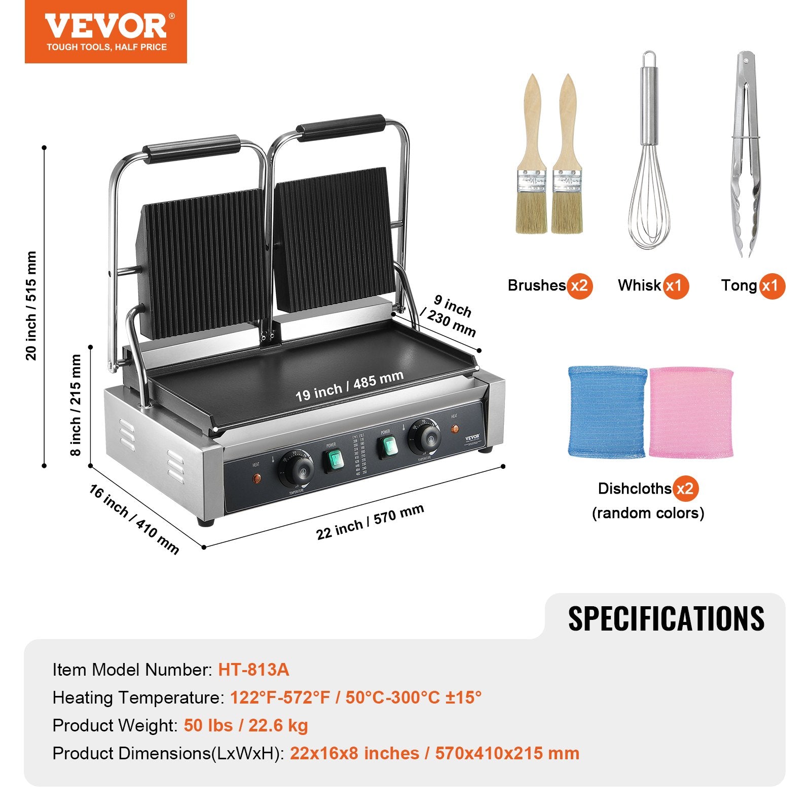 Kontaktinis grilis VEVOR HT-813A, 3600W