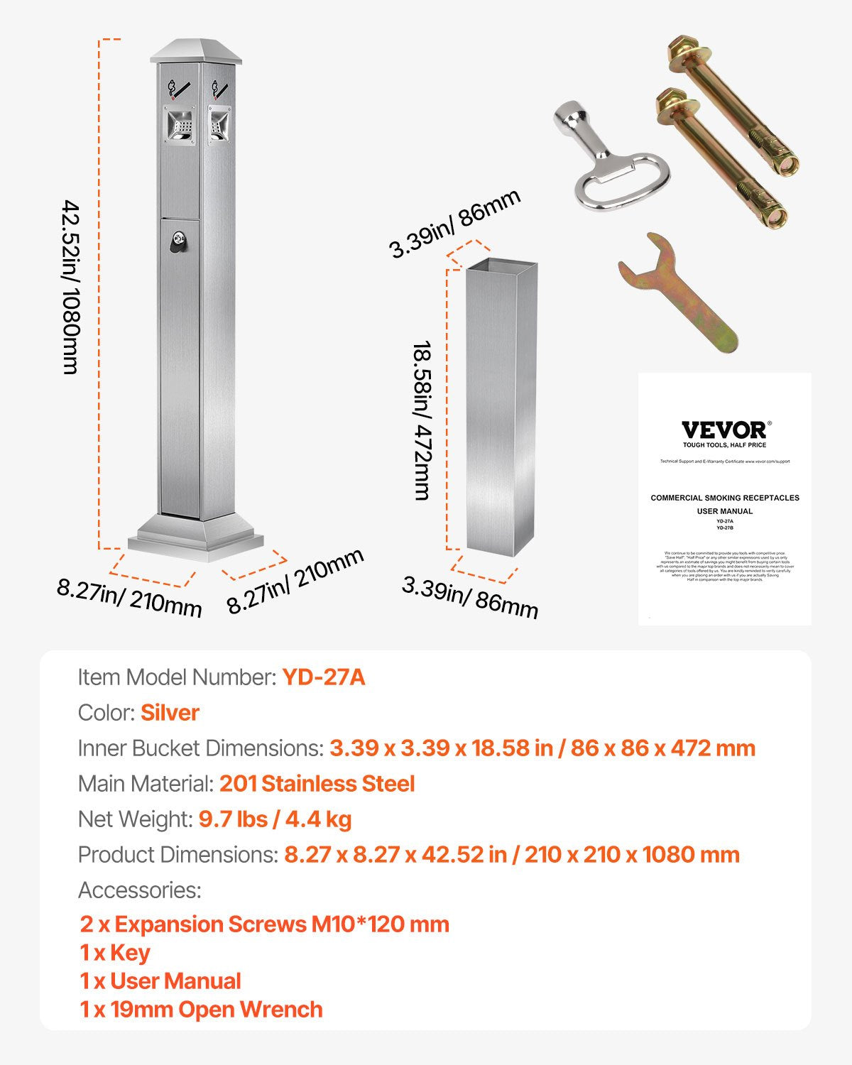 Lauko peleninė VEVOR YD-27A, nerūdijančio plieno