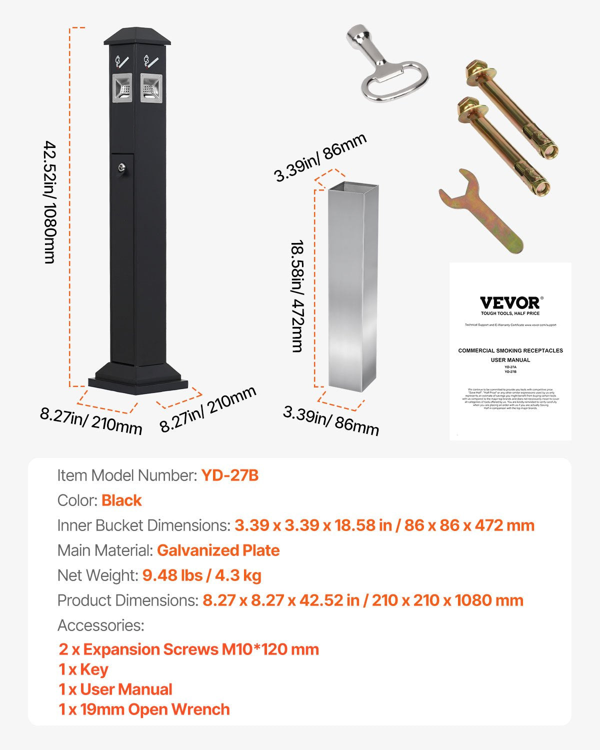 Lauko peleninė VEVOR YD-27B, 108 cm aukščio
