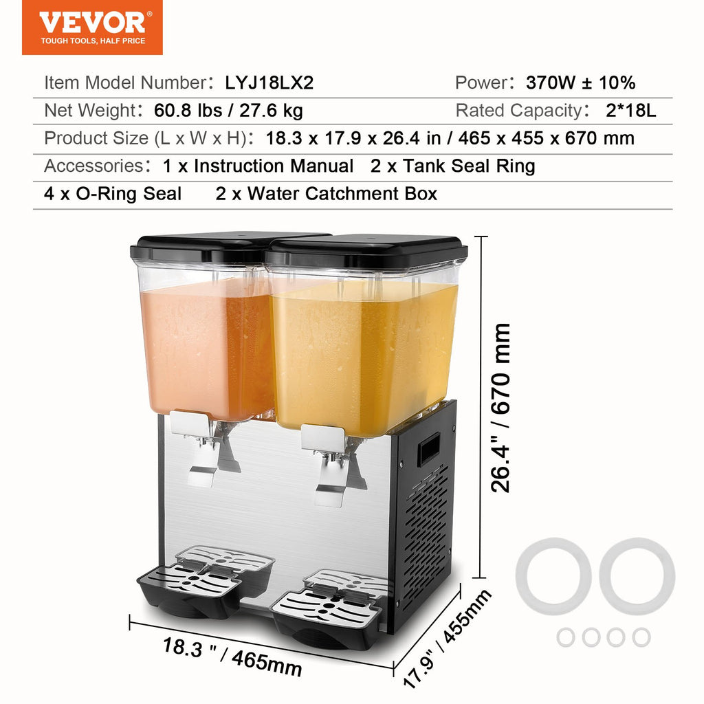 Komercinis gėrimų dozatorius VEVOR LYJ18LX2, 2 x 18 l