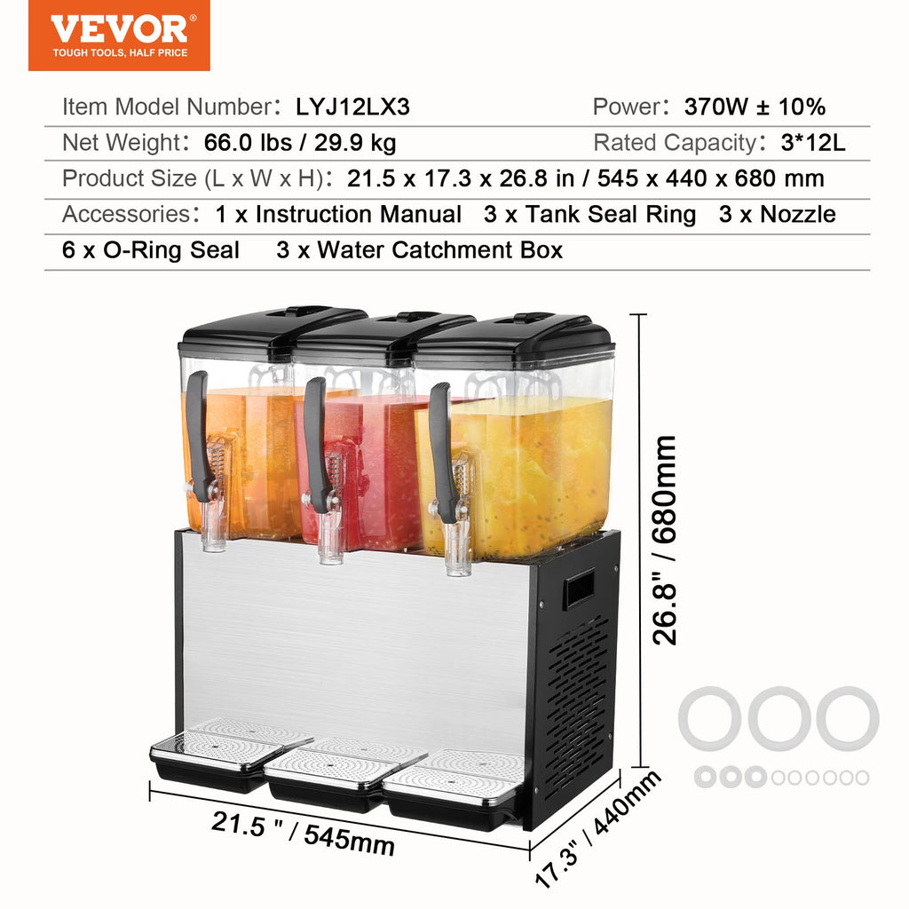 Gėrimų dozatorius VEVOR LYJ12LX3, 3 x 12 l
