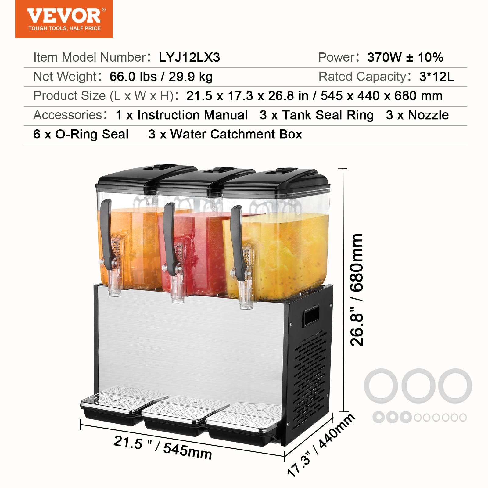 Gėrimų dozatorius VEVOR LYJ12LX3, 3 x 12 l