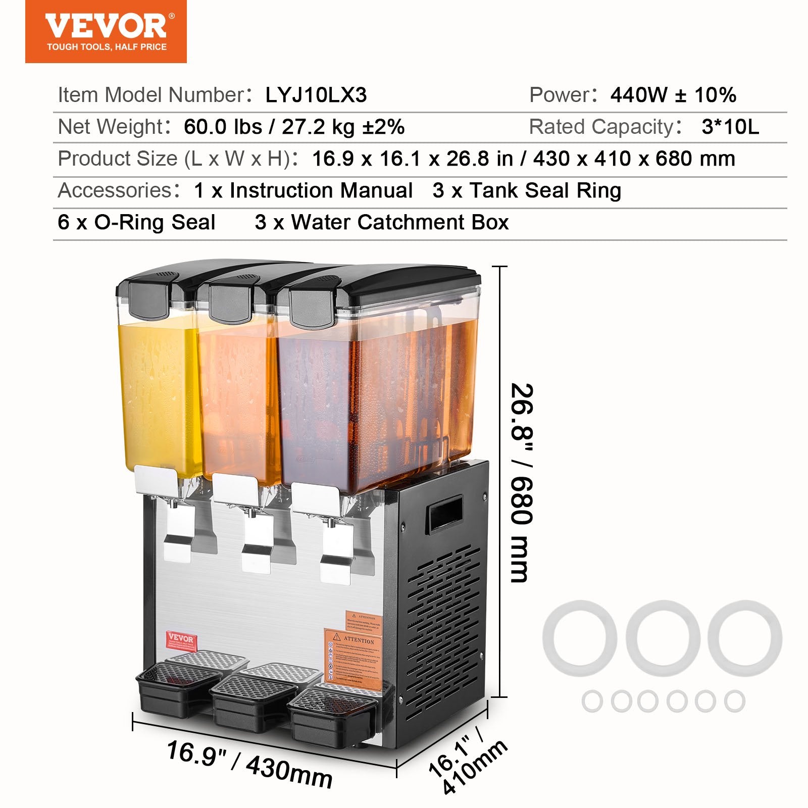 Gėrimų dozatorius VEVOR LYJ10LX3, 3 x 10 l