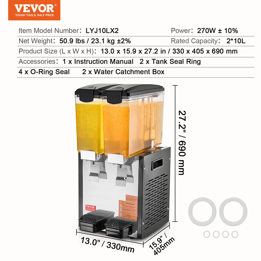 Gėrimų dozatorius VEVOR LYJ10LX2, 2 x 10 l