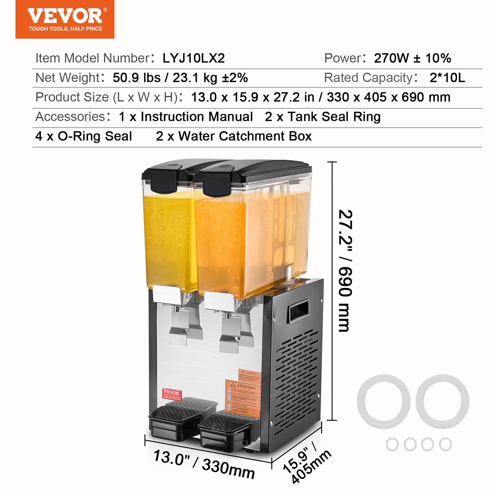 Gėrimų dozatorius VEVOR LYJ10LX2, 2 x 10 l