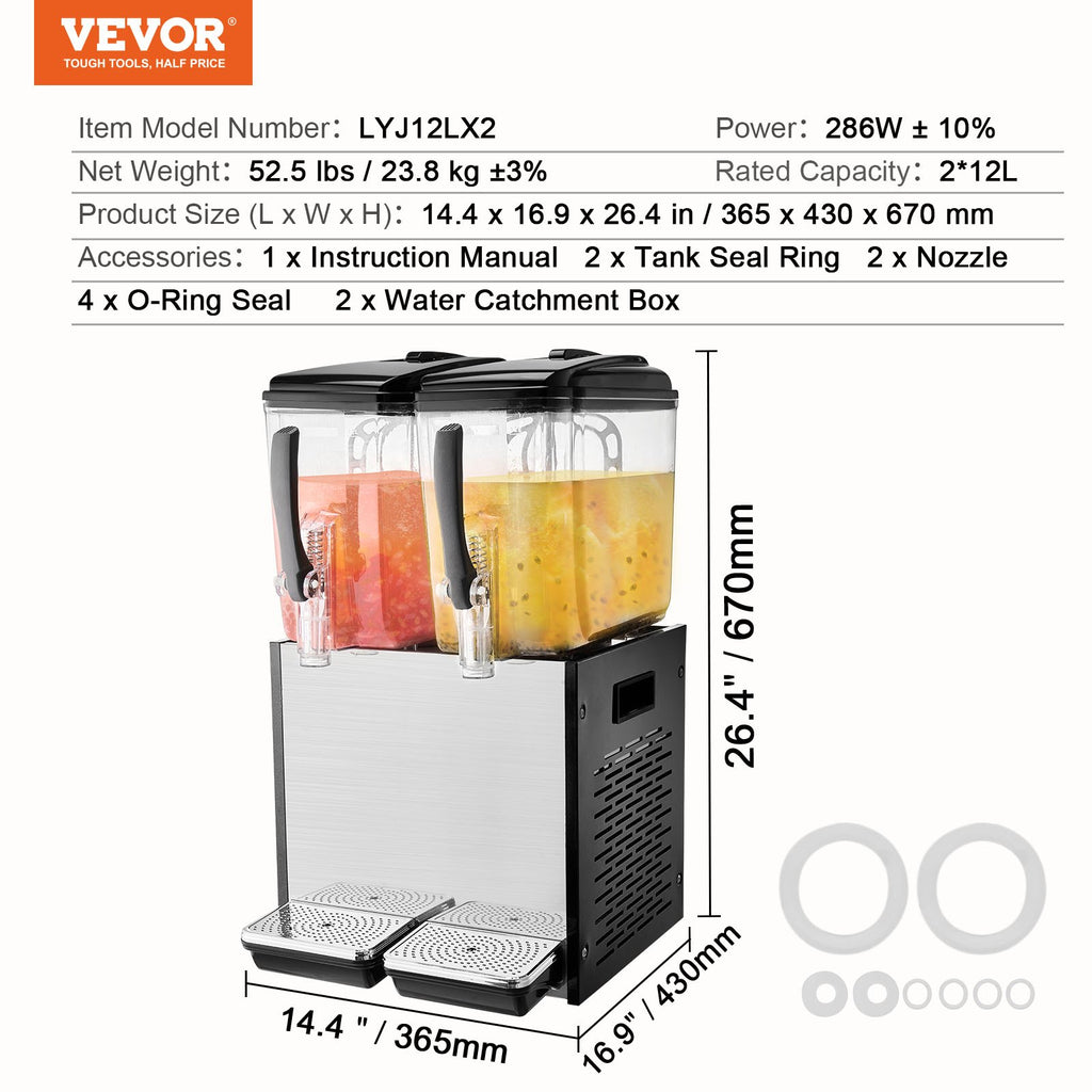 Gėrimų dozatorius VEVOR LYJ12LX2, 2 x 12 l talpos