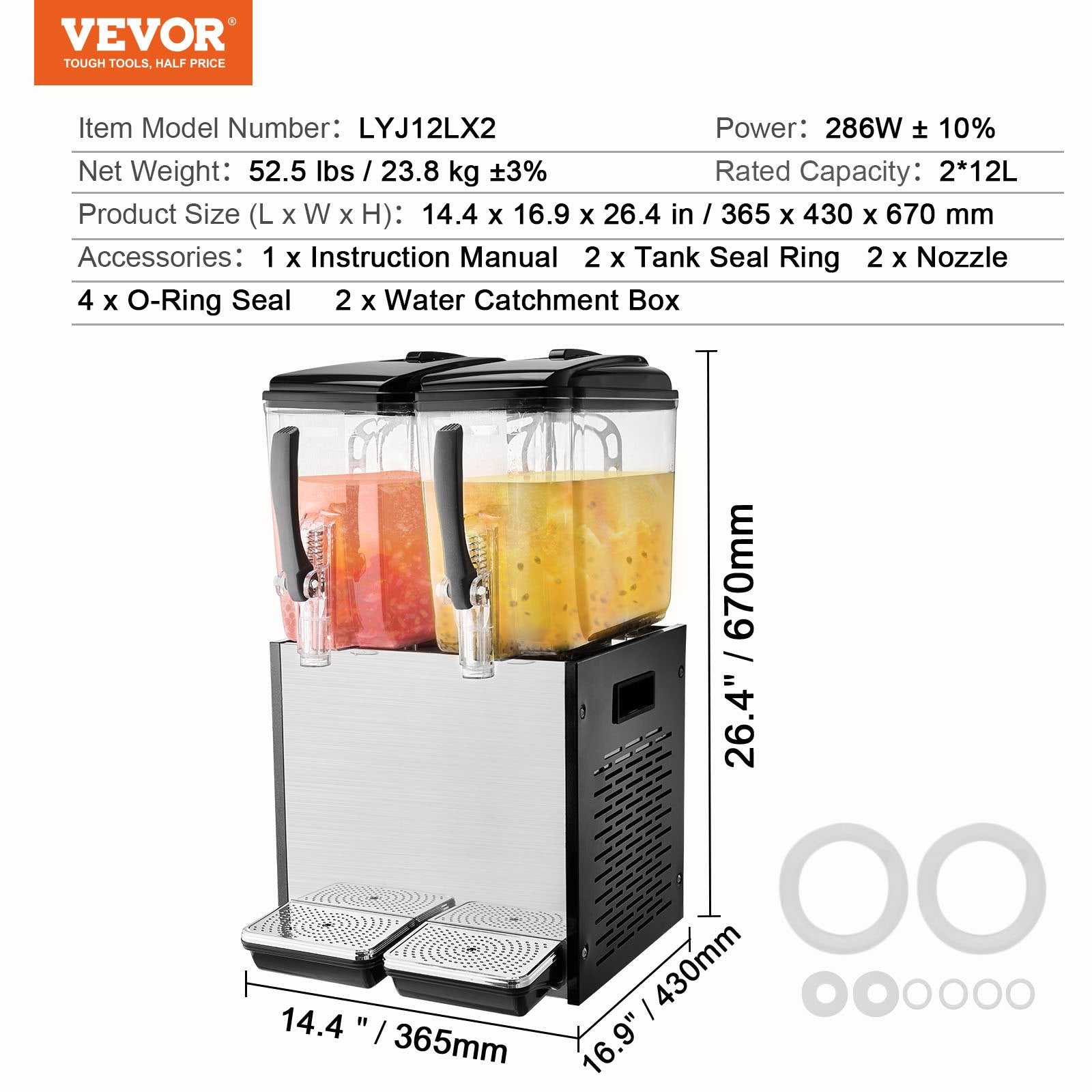 Gėrimų dozatorius VEVOR LYJ12LX2, 2 x 12 l talpos