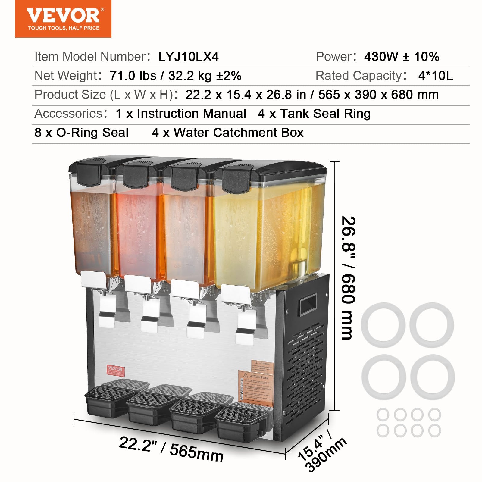 Gėrimų dozatorius VEVOR LYJ10LX4, 4 x 10 l