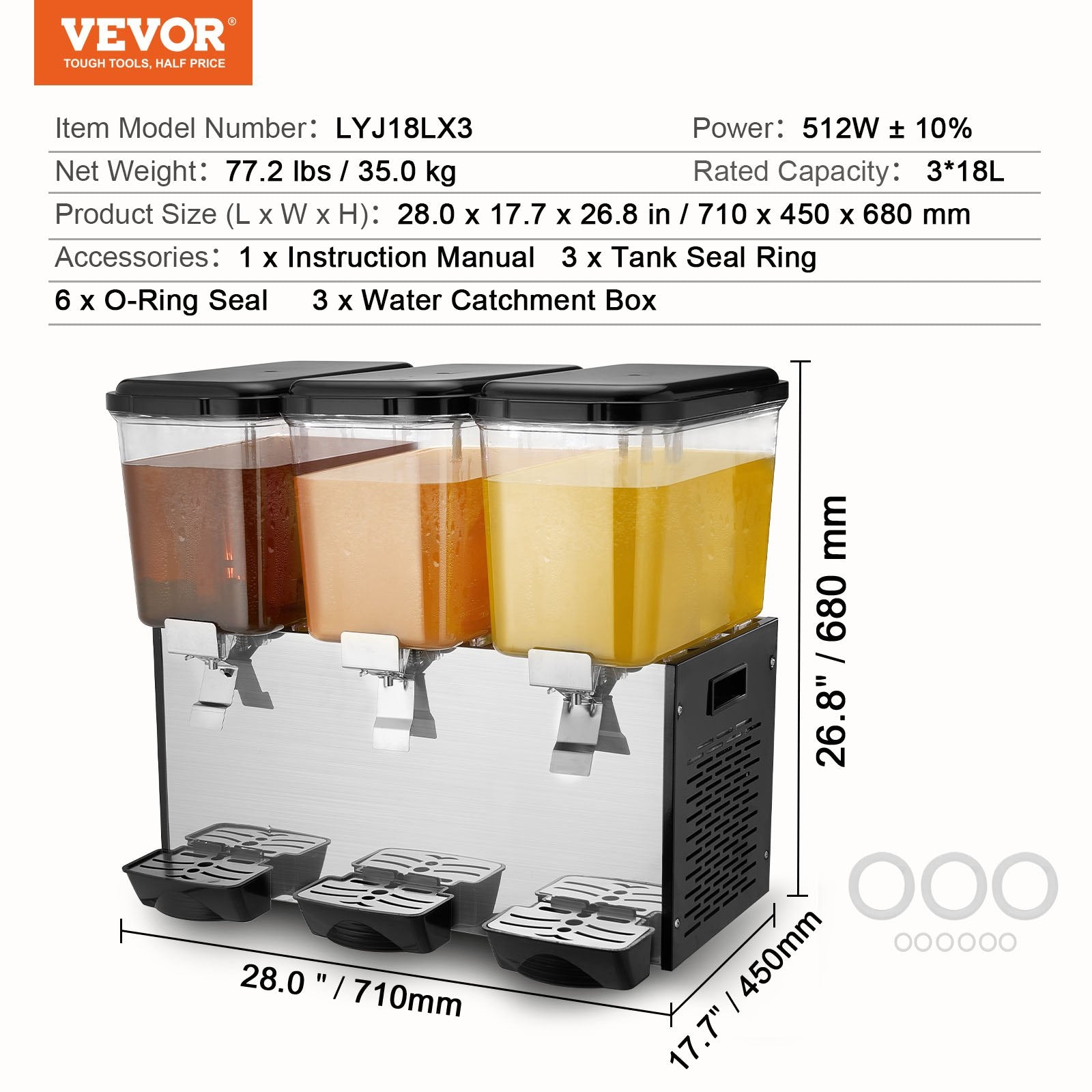 Gėrimų dozatorius VEVOR LYJ18LX3, 3 x 18 l