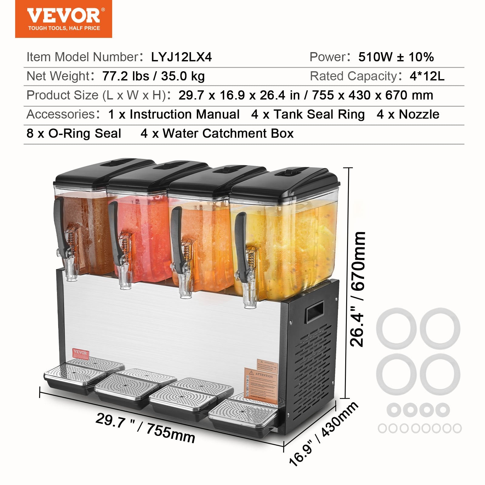 Gėrimų dozatorius VEVOR LYJ12LX4, 4 x 12 l