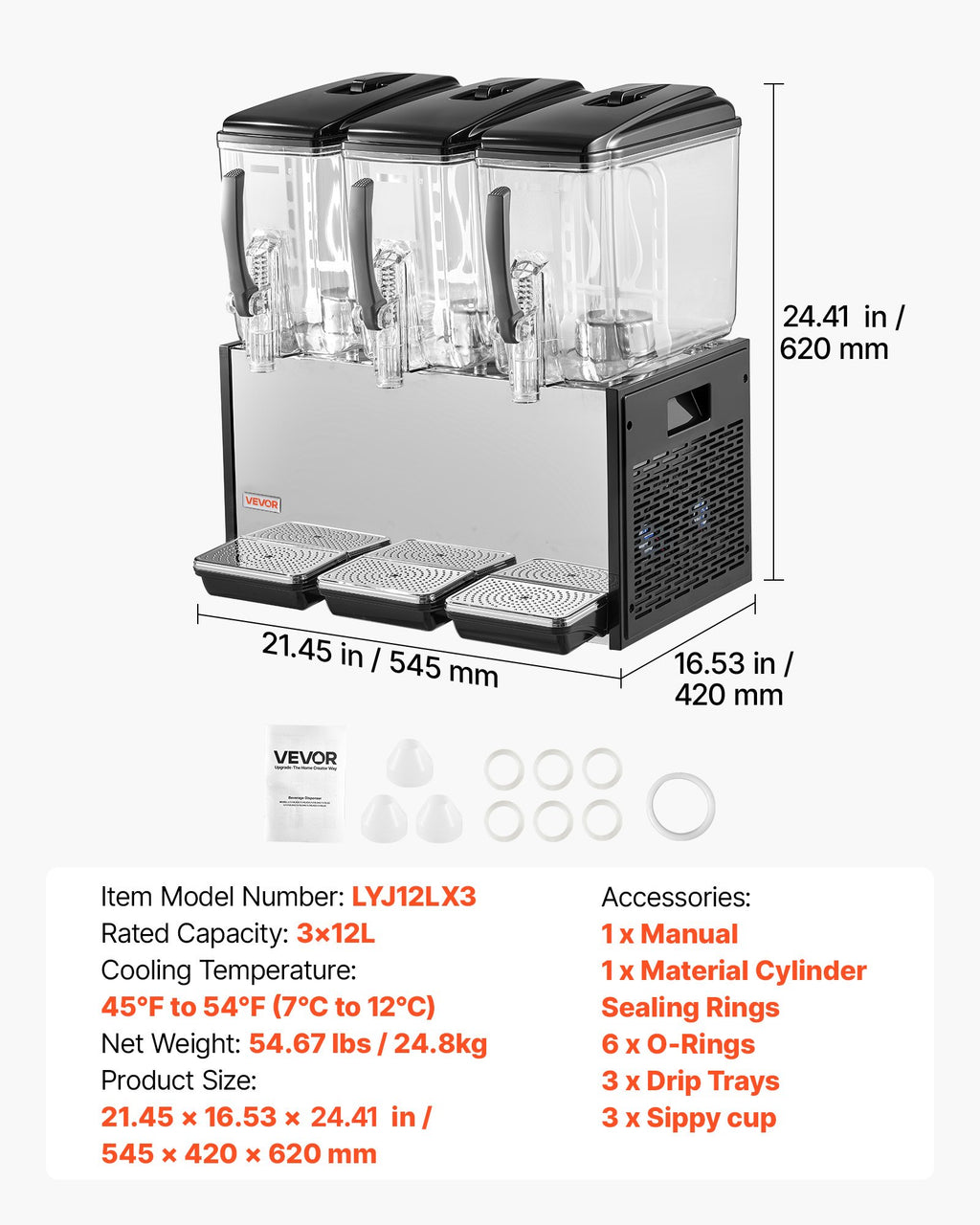 Gėrimų dozatorius VEVOR LYJ12LX3, 3 x 12 l talpa