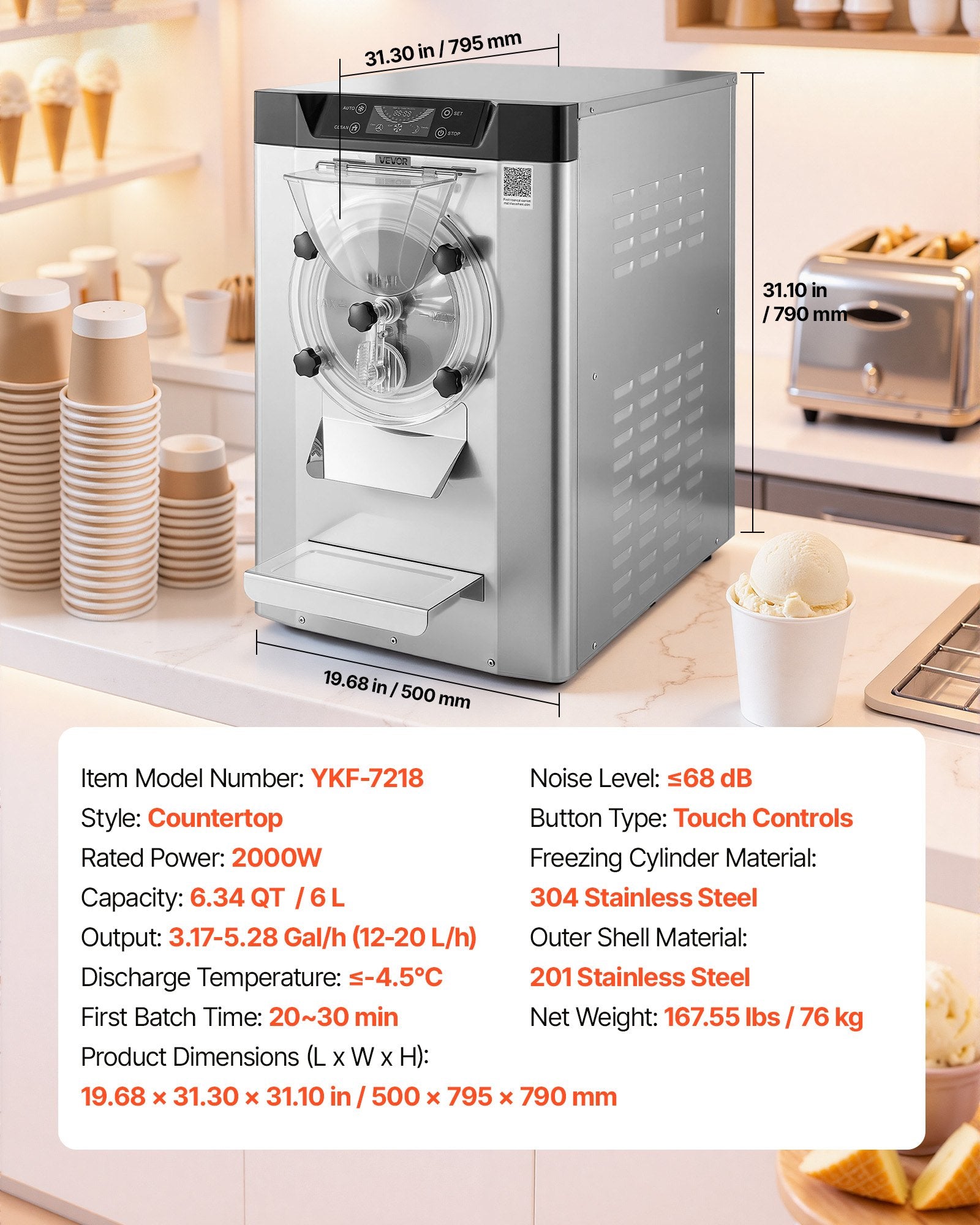 Pramoninis kietųjų ledų aparatas VEVOR YKF-7218, 2000W