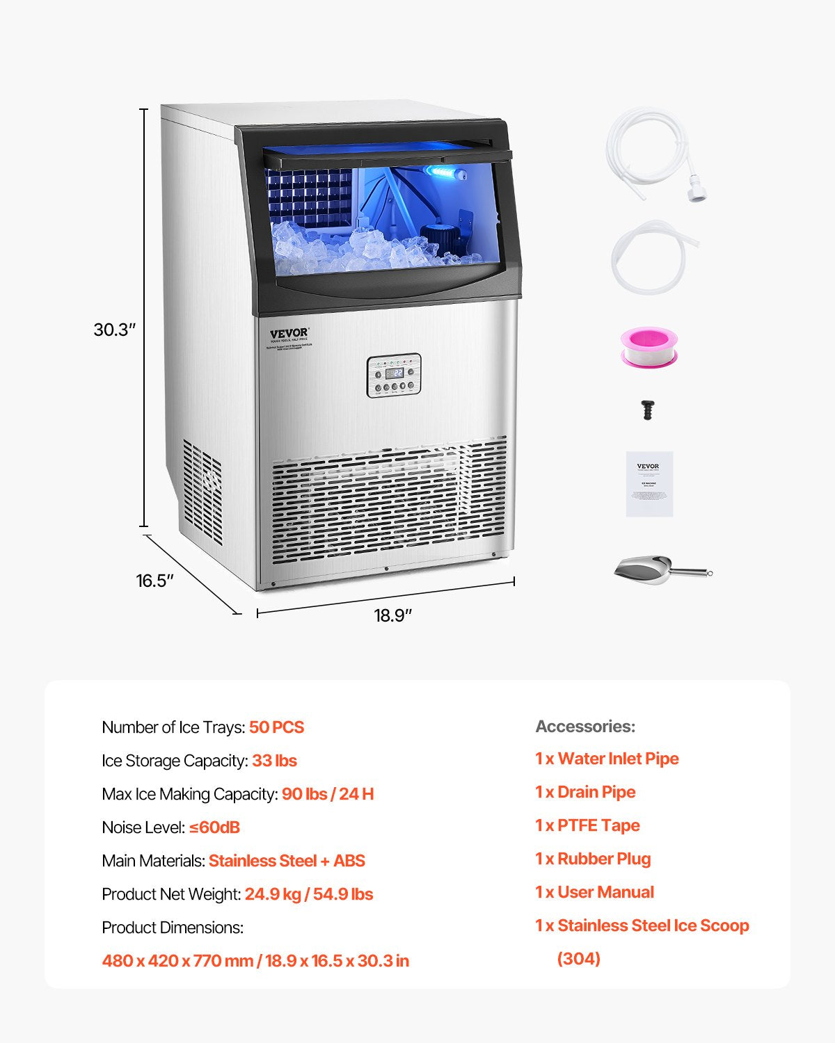 Pramoninis ledo generatorius VEVOR CIM-500T, 41 kg/para