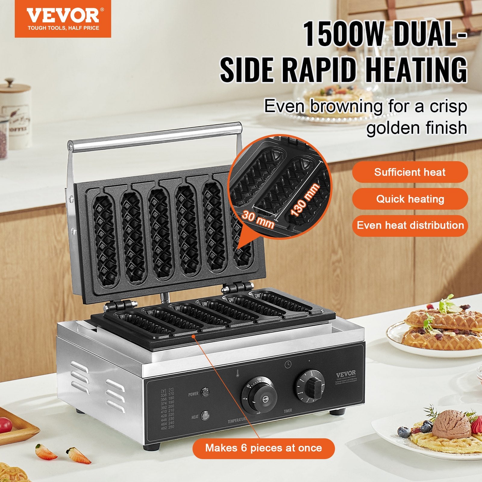 Lazdelinių vaflių keptuvė VEVOR HT-119, 1500 W