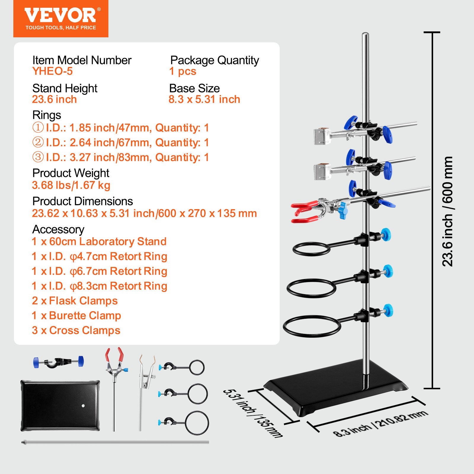 Laboratorinis stovas VEVOR YHEO-5, 60 cm aukščio
