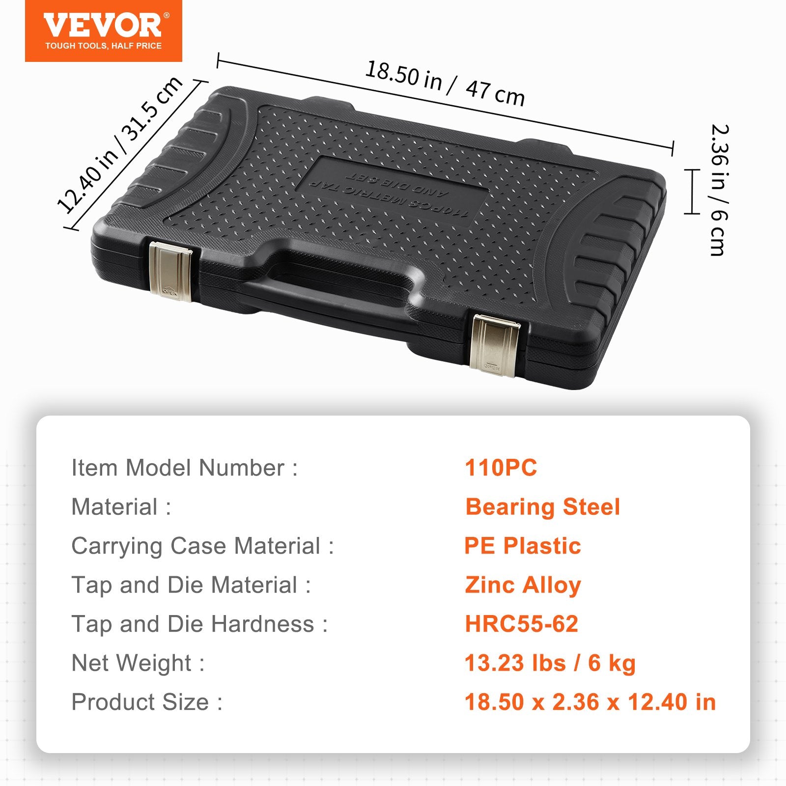 Sriegiklių ir sriegpjovių rinkinys VEVOR 110PC, M2-M18