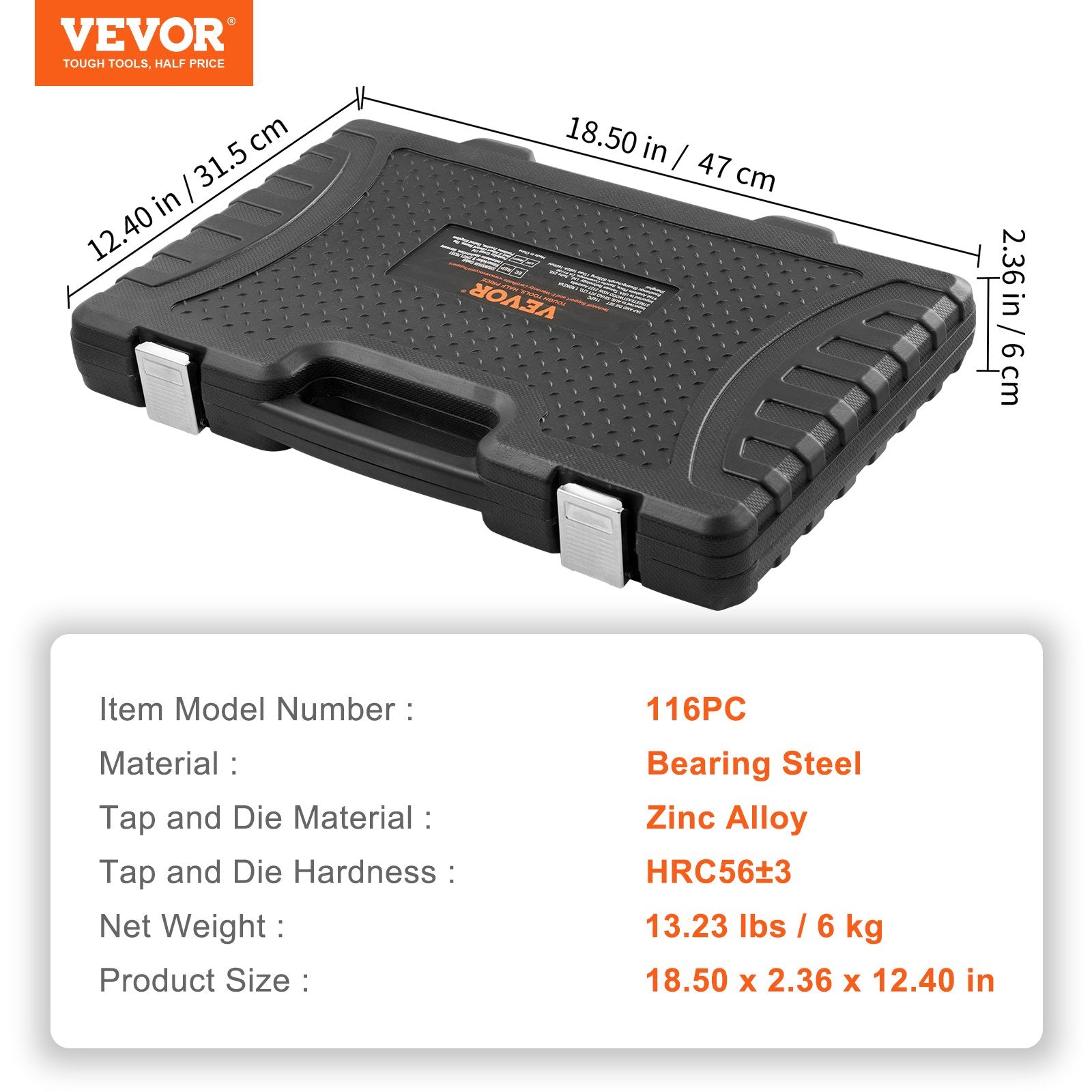 Sriegiklių ir sriegpjovių rinkinys VEVOR 116PC, 116 dalių