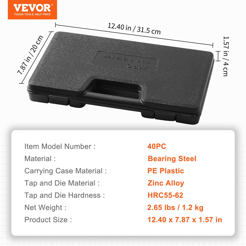 Sriegiklių ir sriegpjovių rinkinys VEVOR 40PC, M3-M12