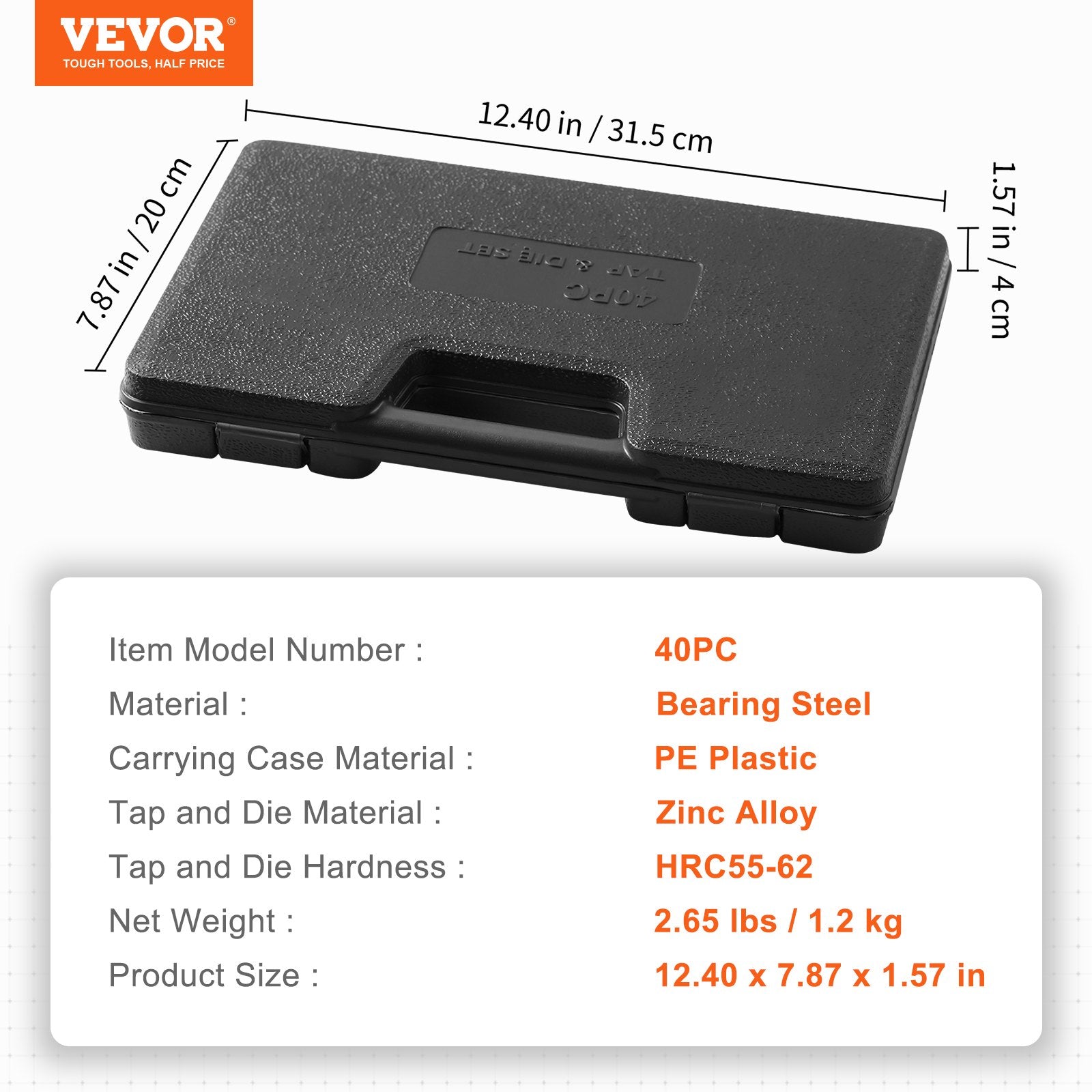 Sriegiklių ir sriegpjovių rinkinys VEVOR 40PC, M3-M12