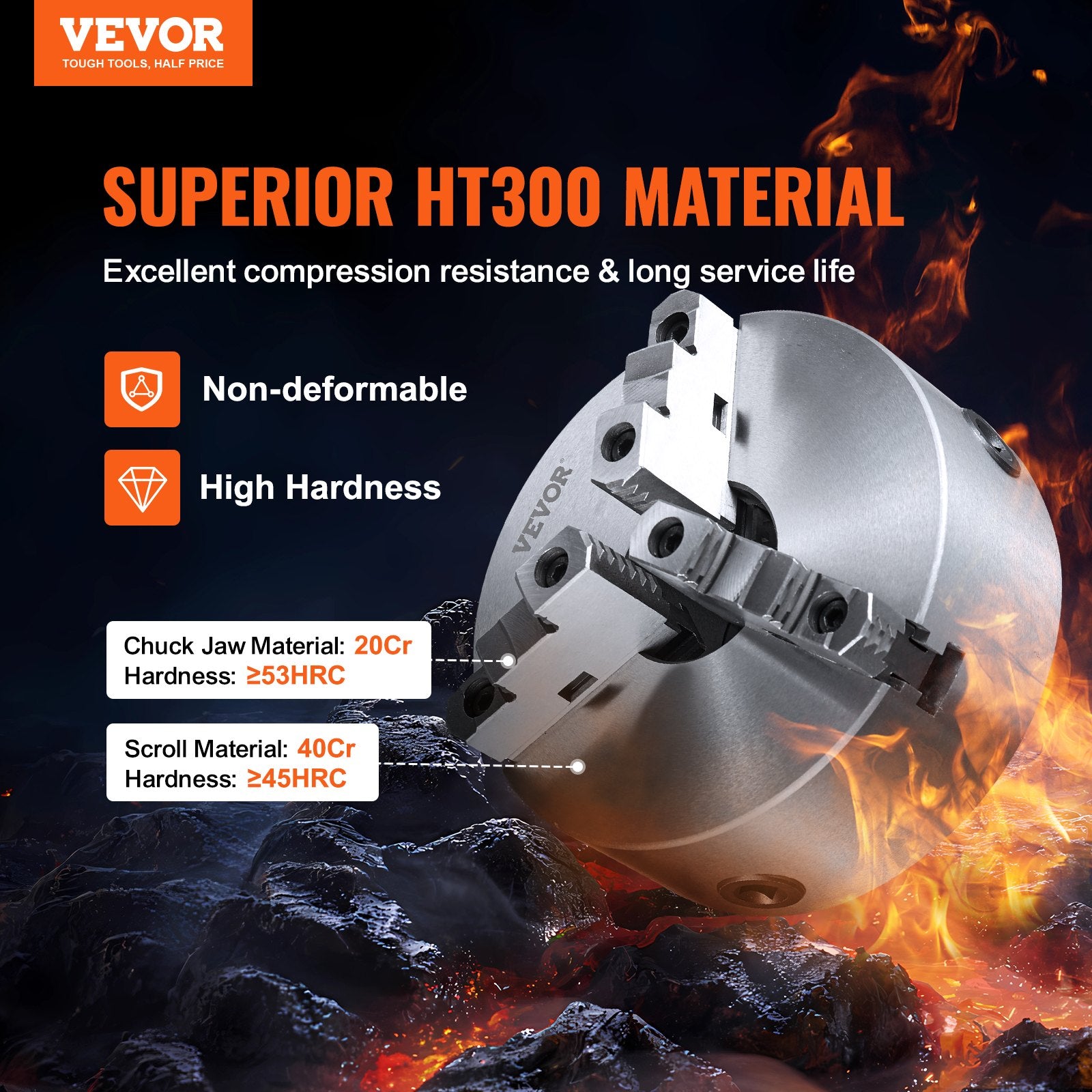 Trijų kumštelių tekinimo griebtuvas VEVOR K11-250, 250 mm