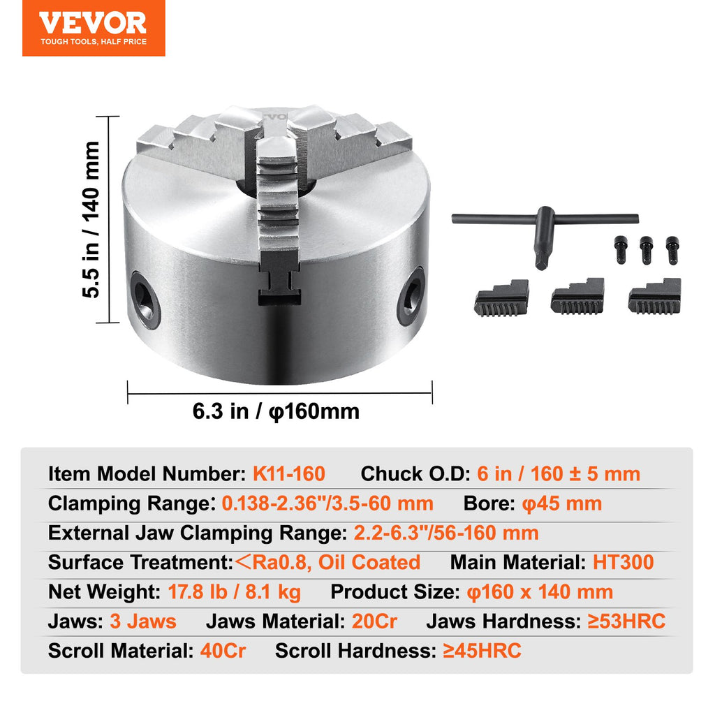 Tekinimo griebtuvas VEVOR K11-160, 160 mm