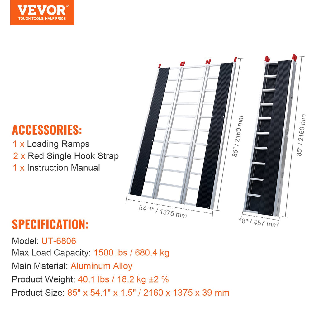 Sulankstoma užvažiavimo rampa VEVOR UT-6806, 680,4 kg keliamoji galia