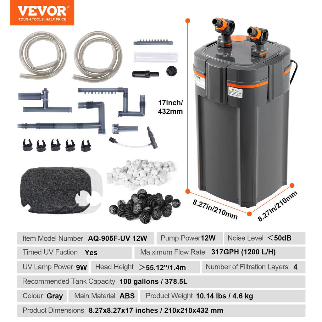 Išorinis akvariumo filtras VEVOR AQ-905F-UV, 1200 l/val.