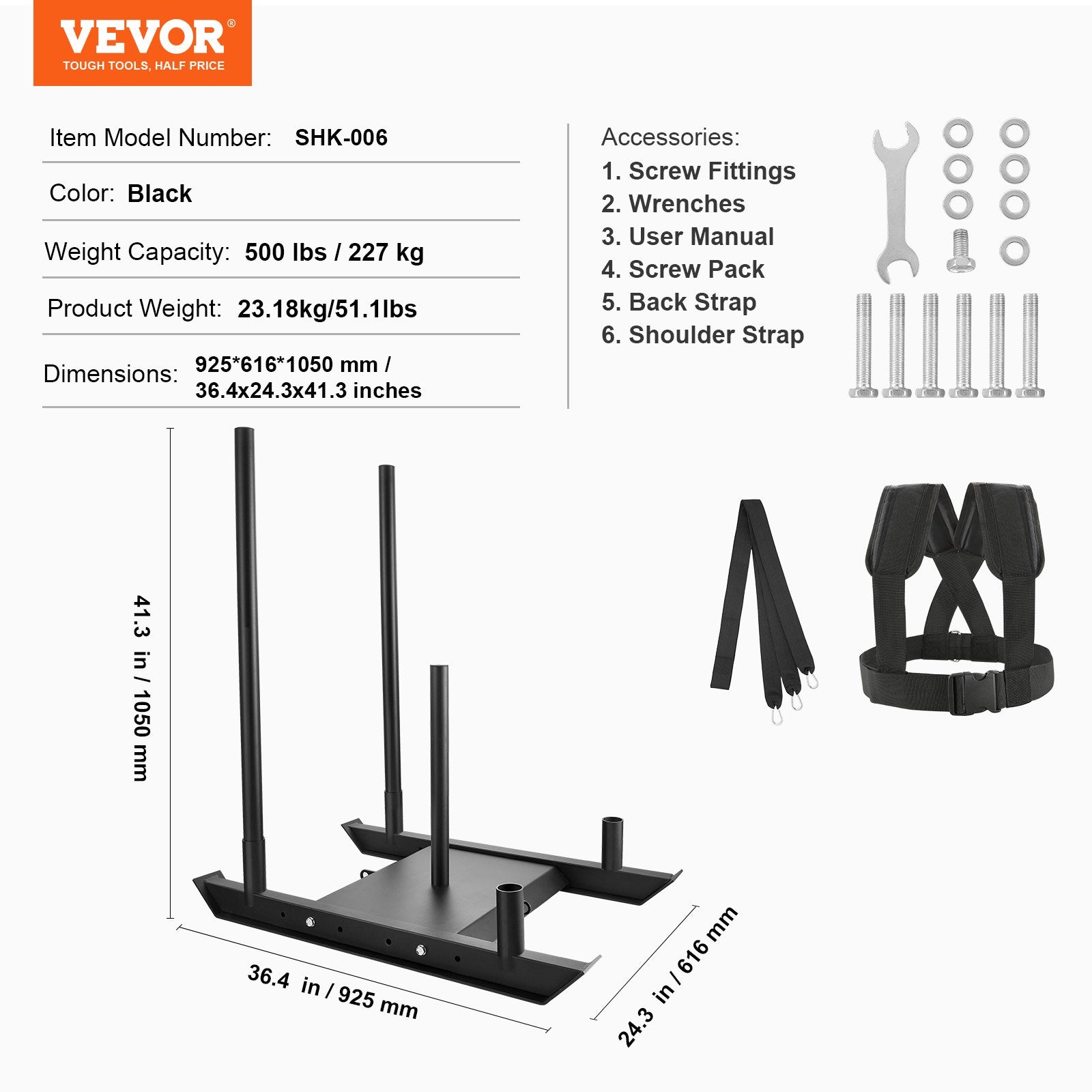 Sunkumų kilnojimo rogės VEVOR SHK-006, 227 kg apkrova
