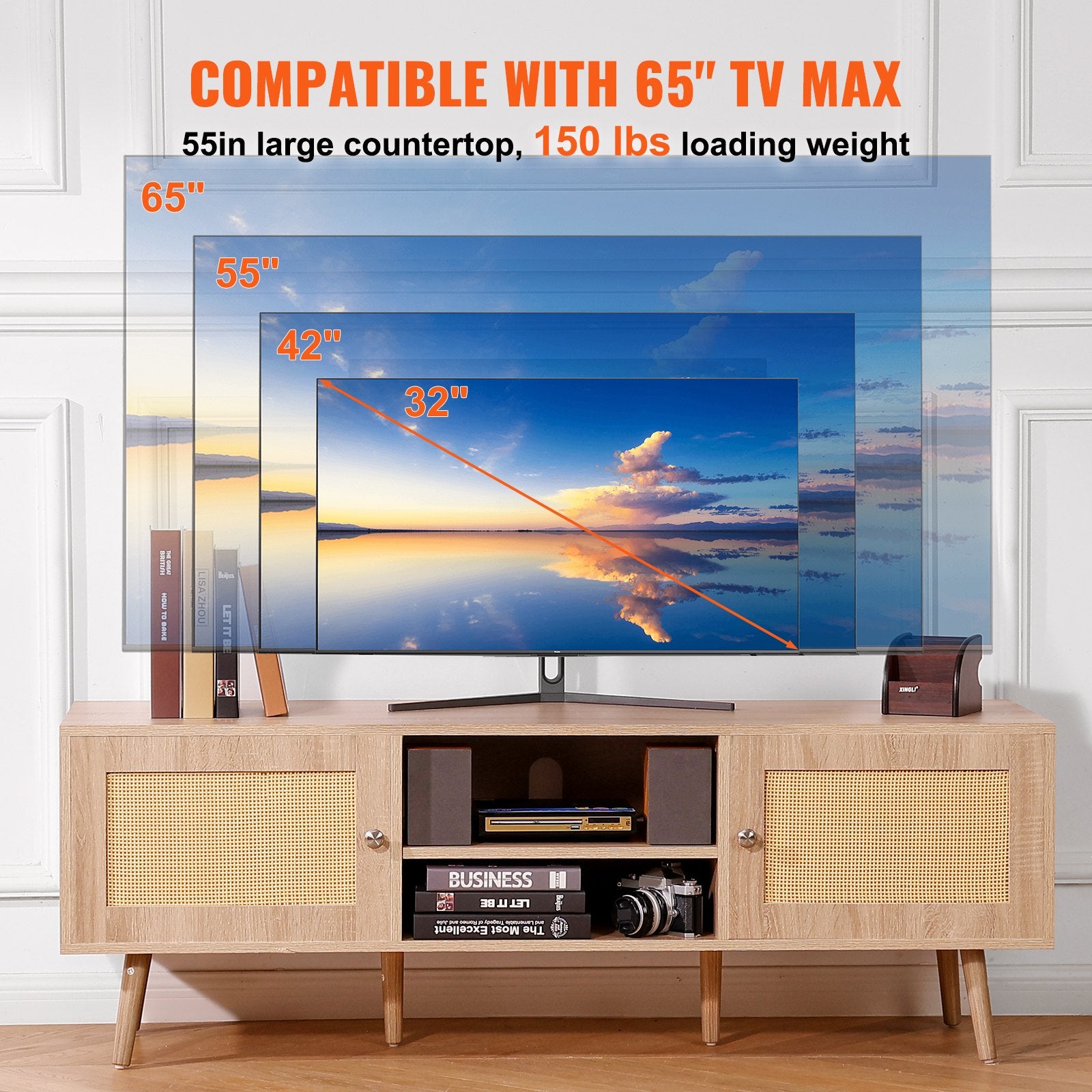 TV staliukas VEVOR 11FJTRTVO1BD, skirtas iki 65 colių televizoriams