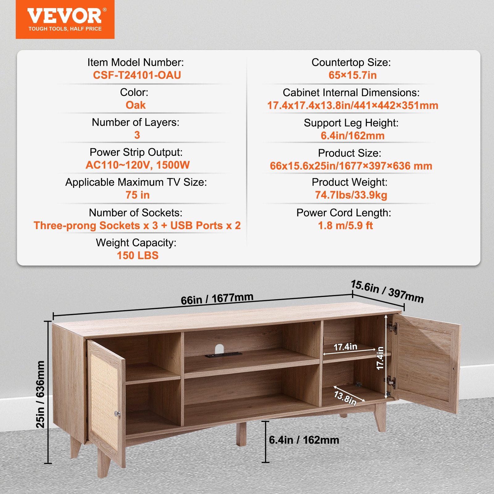 TV staliukas VEVOR CSF-T24101-OAE, 191 cm (75")
