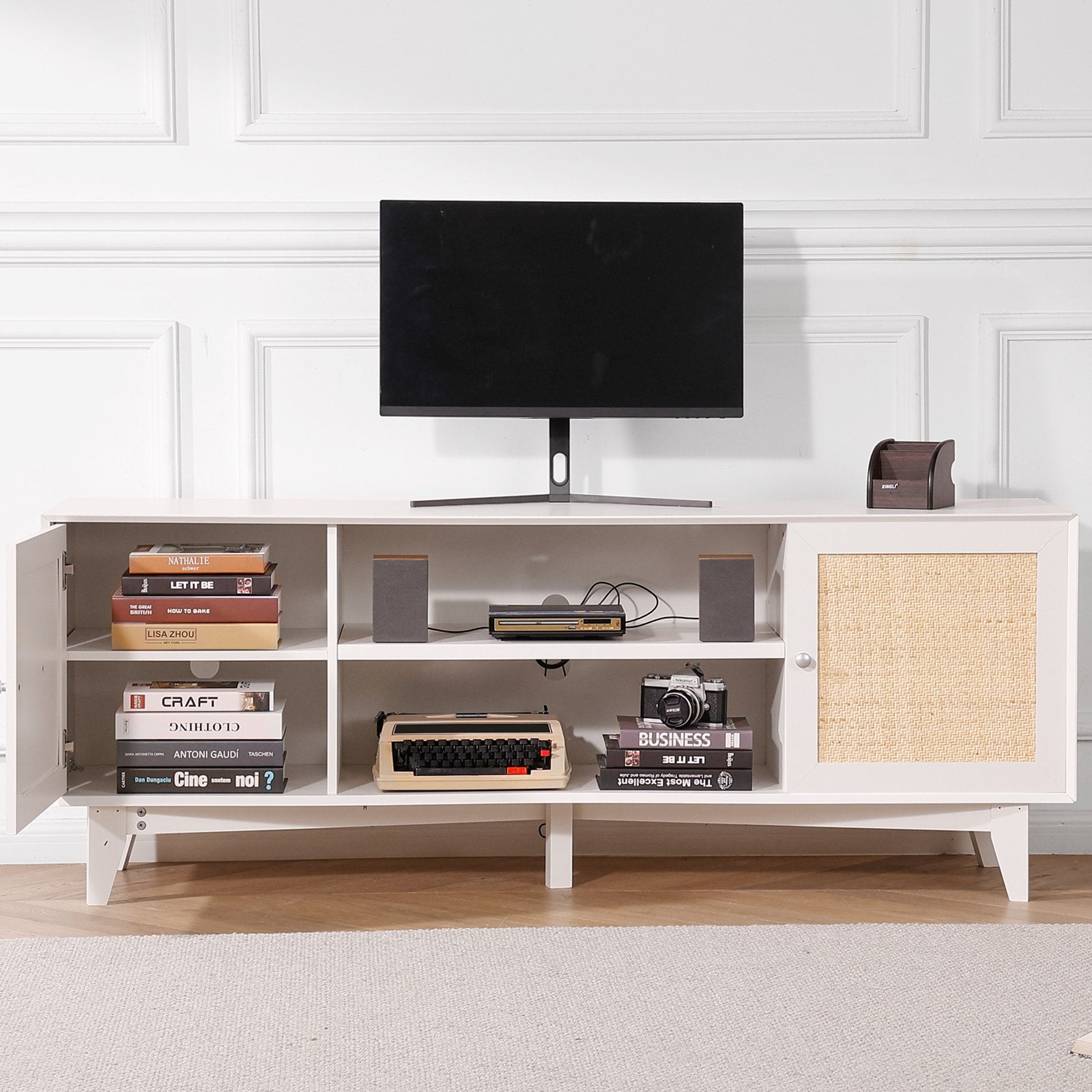 TV staliukas VEVOR CSF-T24101-WHE, skirtas iki 75 colių televizoriams