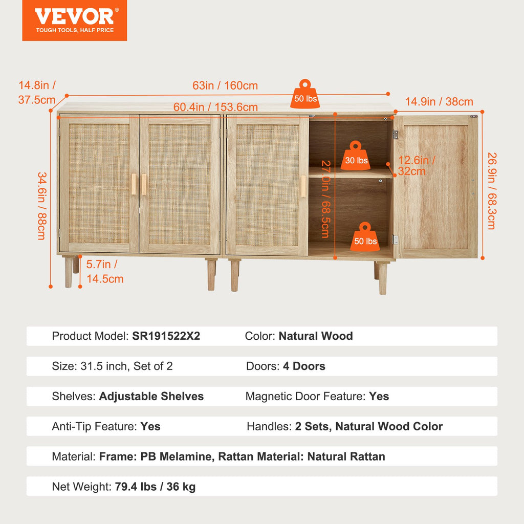 Pintų durelių spintelė VEVOR SR191522X2, 2 vnt. komplektas