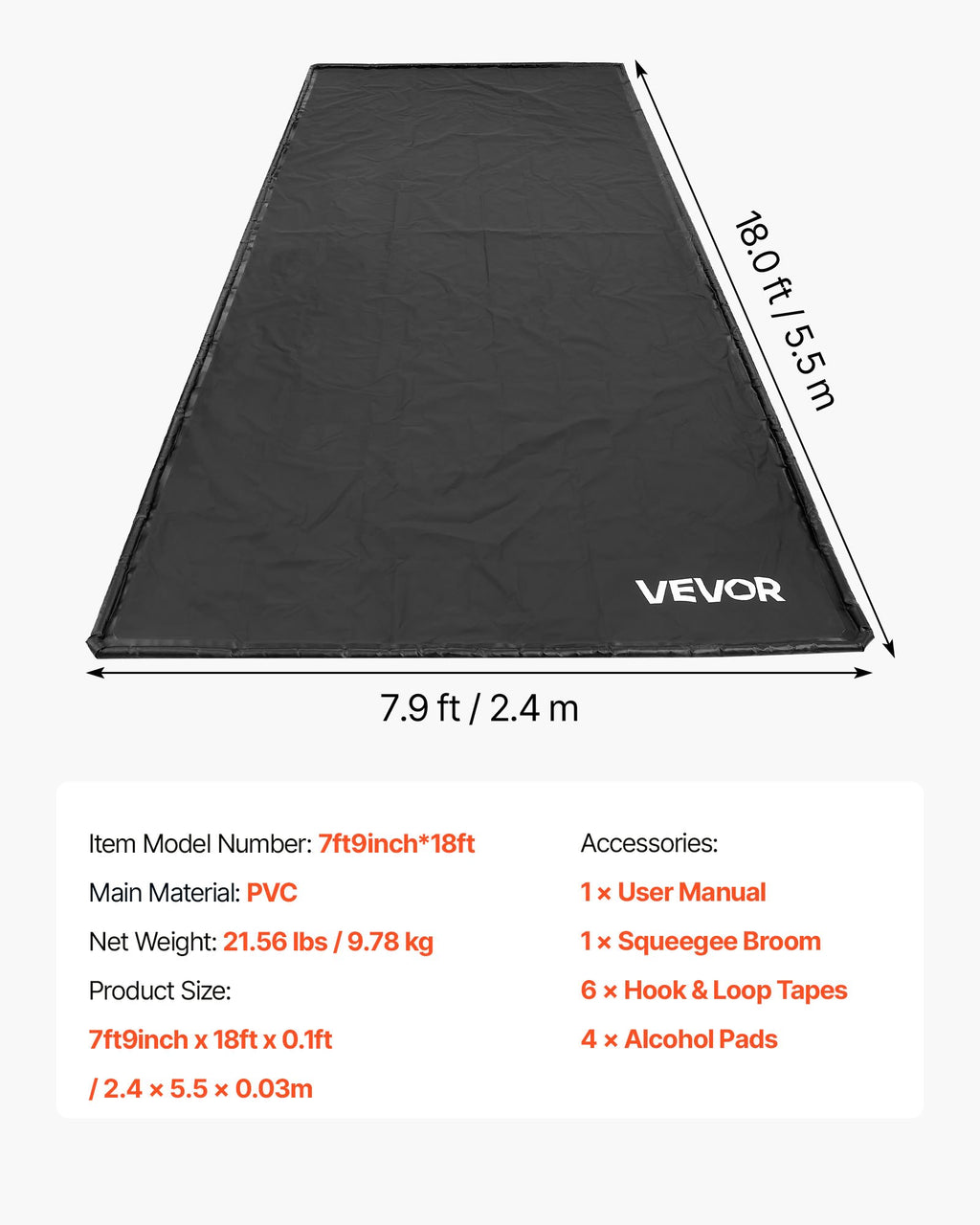 Garažo grindų kilimėlis VEVOR 2.4 x 5.5 m, PVC danga