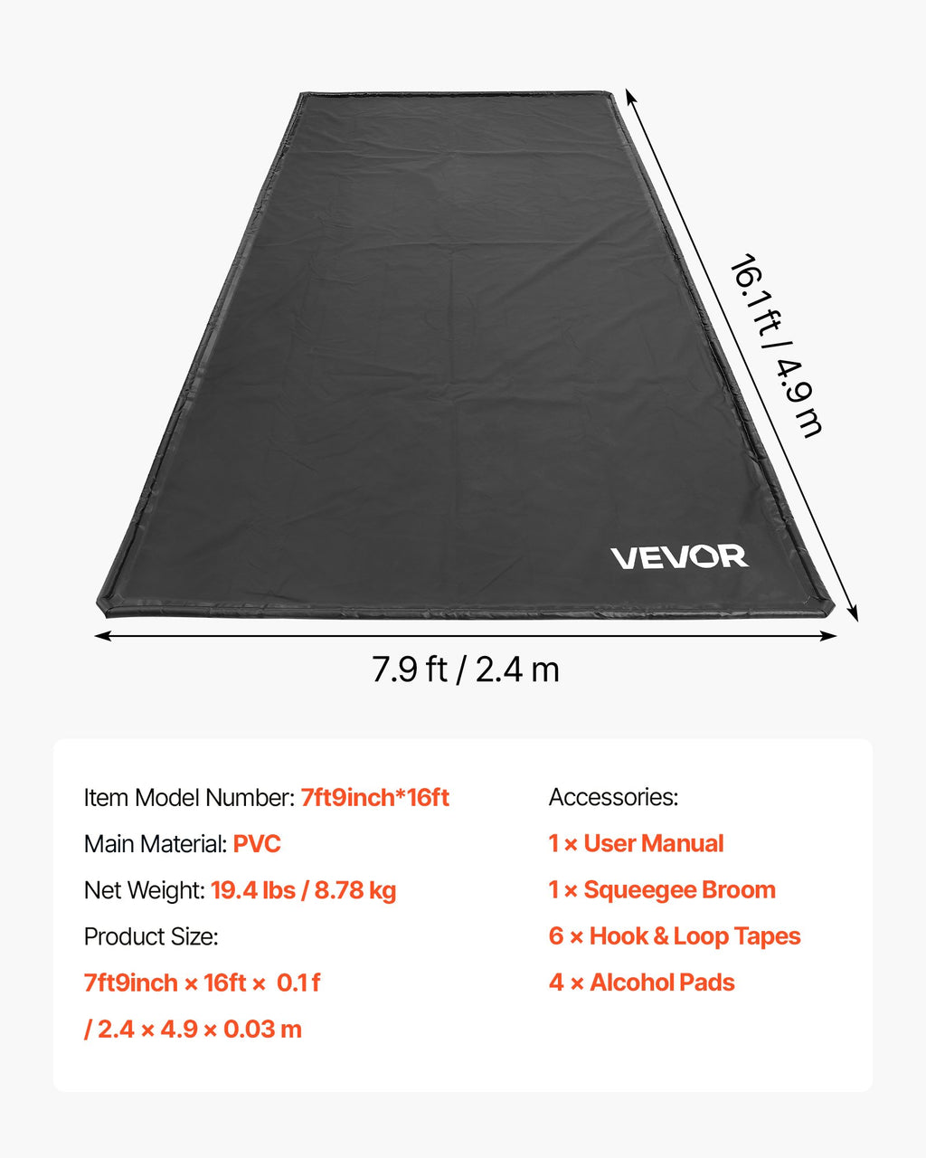 Garažo grindų kilimėlis VEVOR 2,4 x 4,9 m, PVC