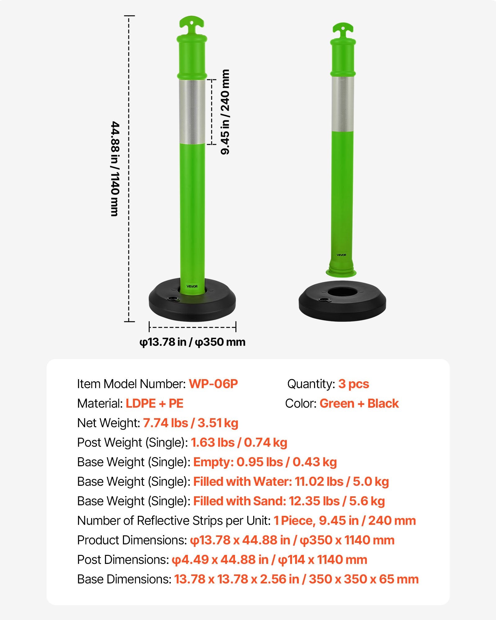 Kelio atitvarų stulpeliai VEVOR WP-06P, 1140 mm, 3 vnt.