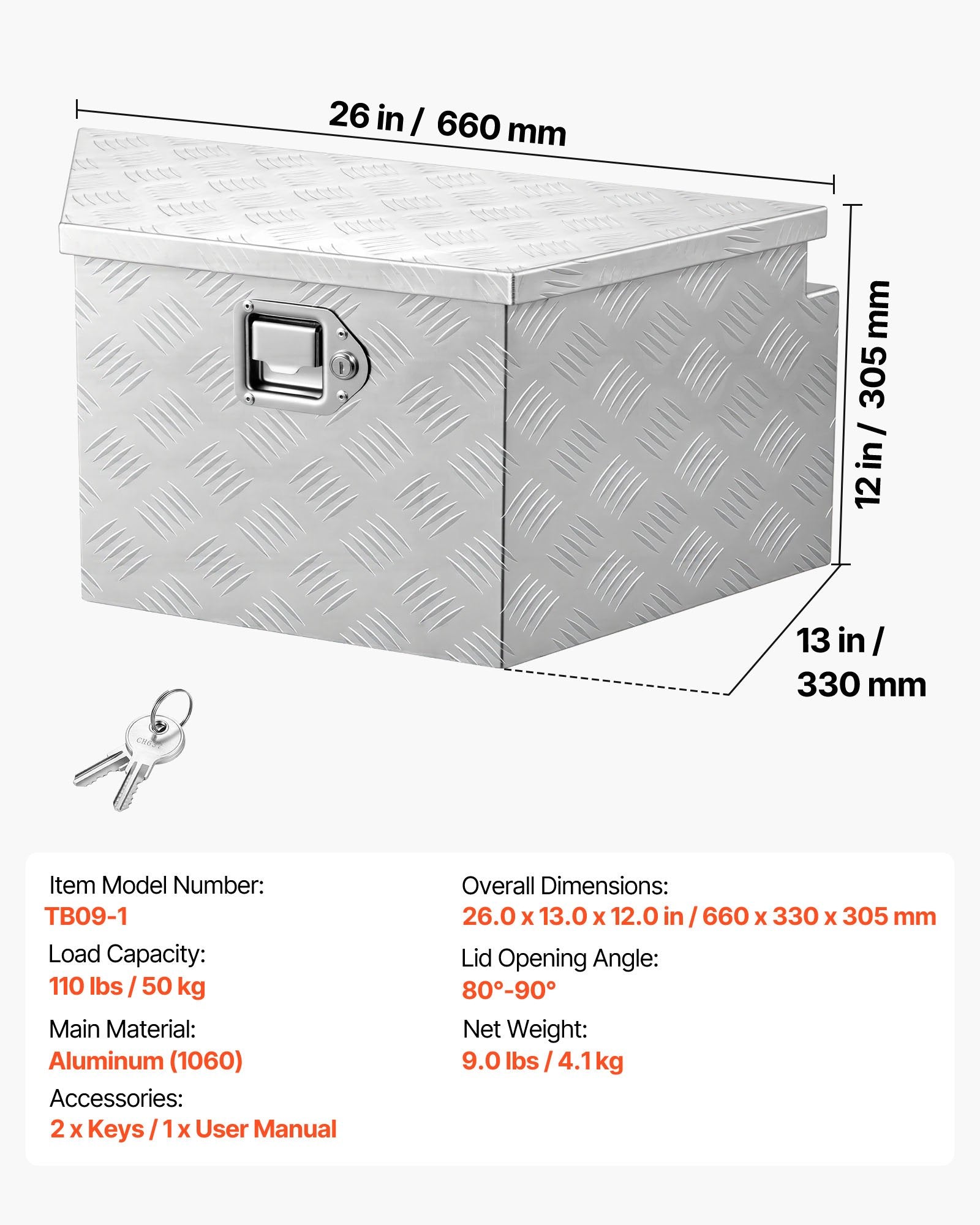 Priekabos dėžė VEVOR TB09-1, 660 x 330 x 305 mm