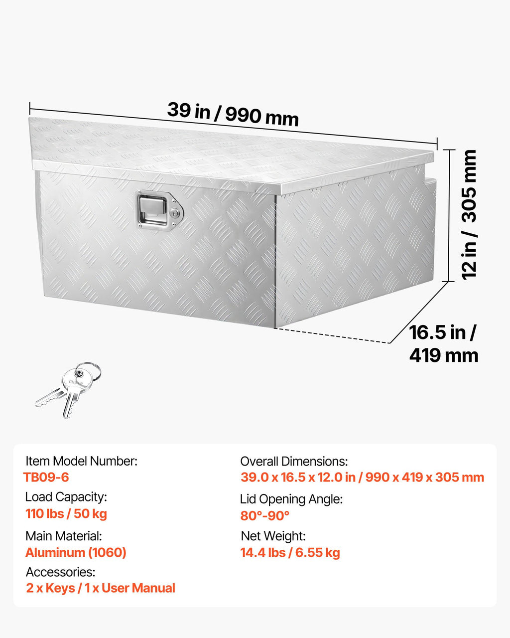 Priekabos įrankių dėžė VEVOR TB09-6, 990 x 419 x 305 mm