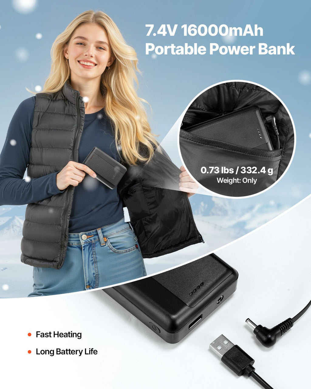 Šildoma liemenė moterims VEVOR RBX-002, 16000 mAh baterija