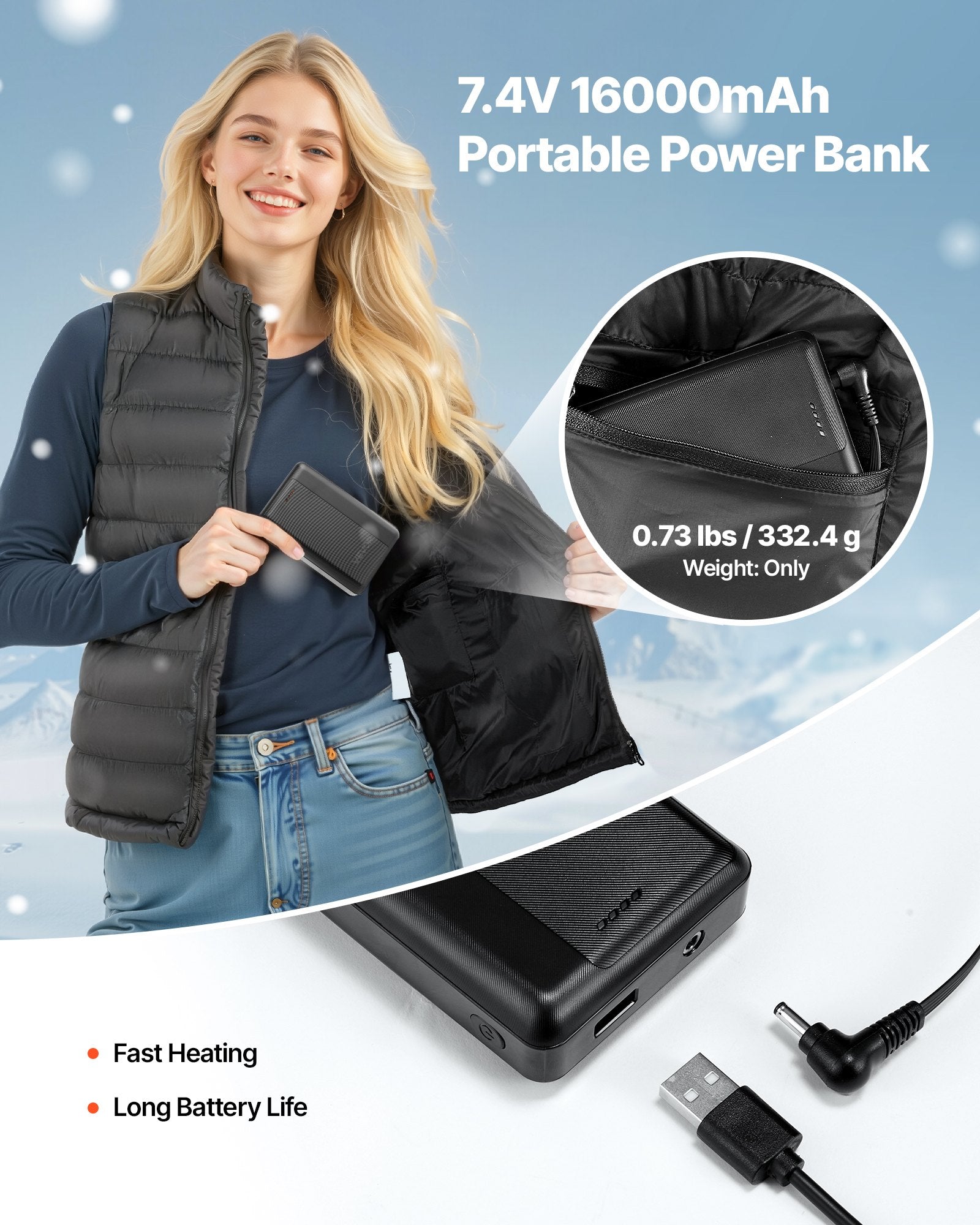 Šildoma liemenė moterims VEVOR RBX-002, 16000 mAh baterija
