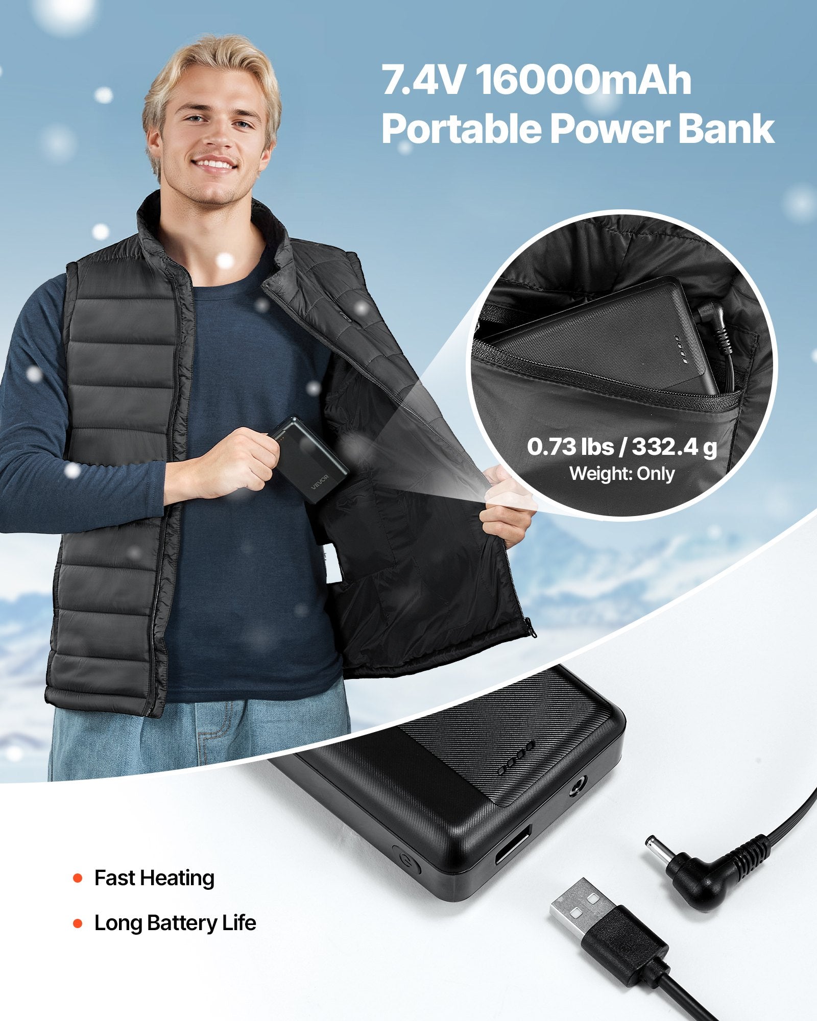 Šildoma liemenė VEVOR RBX-001, 16000 mAh baterija