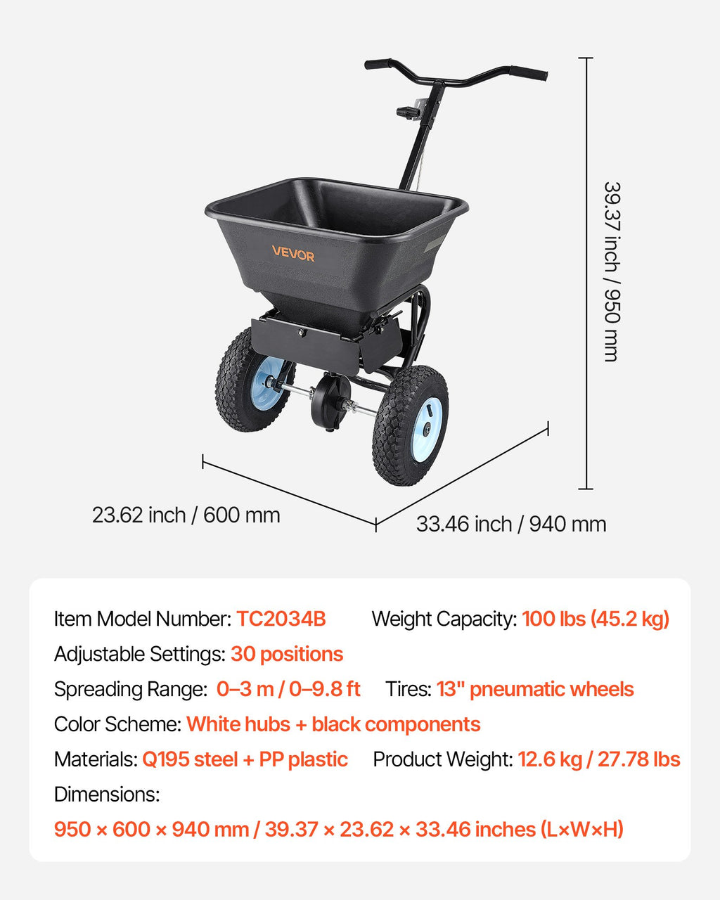 Stumdomas barstytuvas VEVOR TC2034B, 45 kg talpos